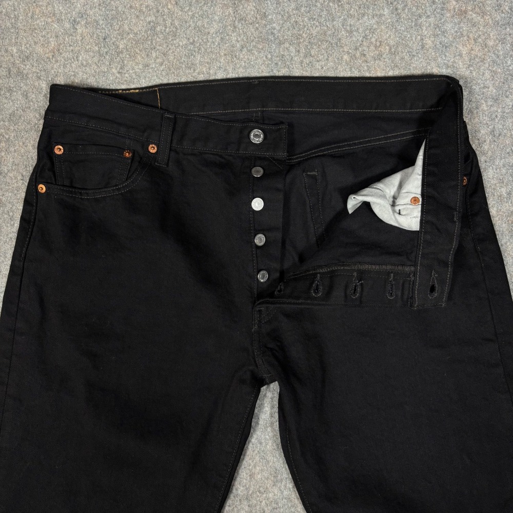 Levis 501 Original Fit Jeans Mens 36x34 Black Button Fly Straight Leg Denim